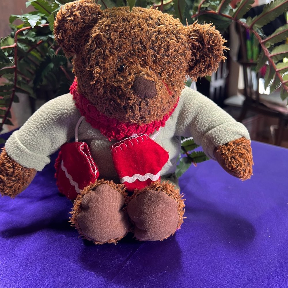 📌Hallmark Cold Weather Ready Plush Teddy w/ Mittens Red Scarf - Gloves- Sweater